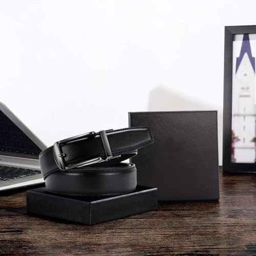 Leather Belts for Men YOORAN Ratchet Belt Sliding Buckle for Dress Pants Casual & Work 1 3/8" Easily Adjustable Size