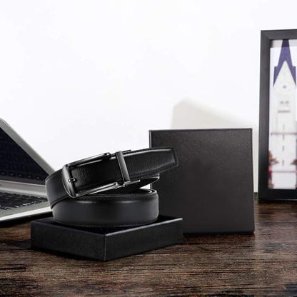 Leather Belts for Men YOORAN Ratchet Belt Sliding Buckle for Dress Pants Casual & Work 1 3/8" Easily Adjustable Size
