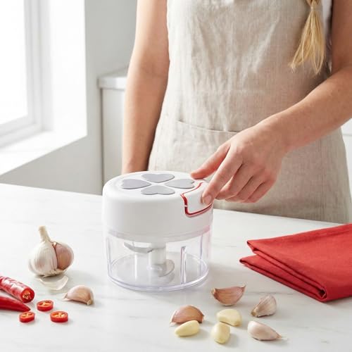 Manual Food Chopper, Portable Food Chopper with Blades, Manual Vegetable Cutter, Small Food Processor for Kitchen Garlic Onion Chili