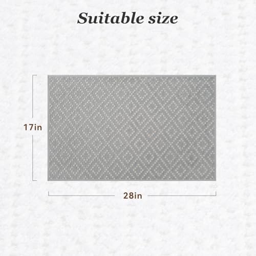 TCHDIO Chenille Bath Mat Super Absorbent Bathroom Mat Non Slip Rubber Backed Bath Mats for Bathroom Quick Dry Bathroom Rug Machine Washable Thin Bath Rug Fit Under Door, Shower, Bathtub,17"X 28"Grey