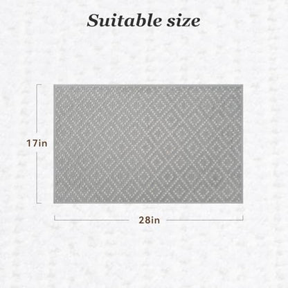 TCHDIO Chenille Bath Mat Super Absorbent Bathroom Mat Non Slip Rubber Backed Bath Mats for Bathroom Quick Dry Bathroom Rug Machine Washable Thin Bath Rug Fit Under Door, Shower, Bathtub,17"X 28"Grey