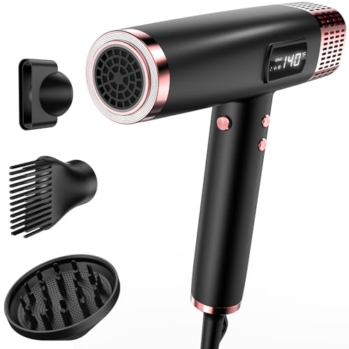 MESCOMB Dual Voltage Ionic Hair Dryer - 1875W Blow Dryer with Diffuser for Fast Drying, No Heat Damage, No Frizz, Low Noise | Lightweight | Compact, Travel Hair Dryer for Women & Men(100-240V)