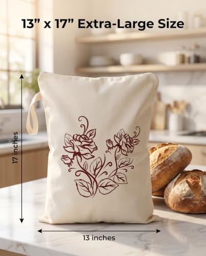 Reusable Beeswax Bread Bags for Homemade Bread with Wide Zipper 2Pack