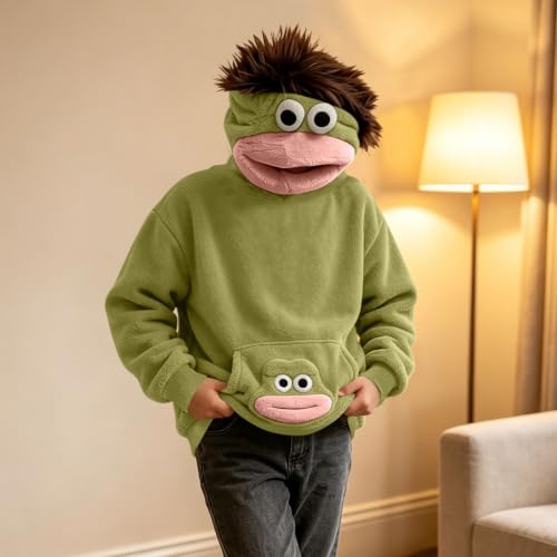 Boys Big Mouth Monster Pullover Hoodies Fuzzy Fleece Sweatshirt Army Green