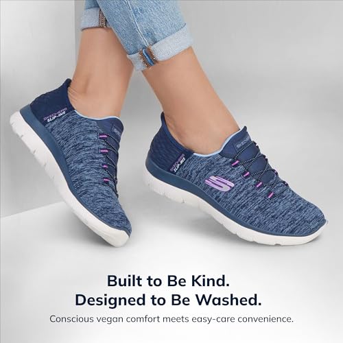 Skechers Women's Summits Hands-Free Slip-Ins – Memory Foam Insole, Heel Pillow, Vegan Materials Sneaker, Navy Purple