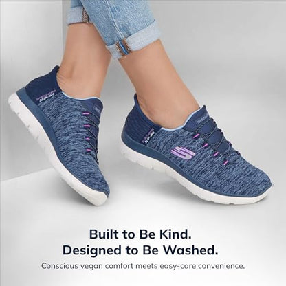 Skechers Women's Summits Hands-Free Slip-Ins – Memory Foam Insole, Heel Pillow, Vegan Materials Sneaker, Navy Purple