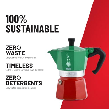 Bialetti Moka Express 6-Cup Aluminum Stovetop Espresso Maker, Tricolore