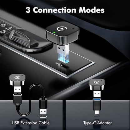2026 Upgraded 2-in-1 Wireless CarPlay & Android Auto Adapter, 5GHz WiFi Plug and Play, Converts Wired to Wireless, Auto Connect in 5s and No Lag, USB-A & USB-C, for iPhone iOS 10+ & Android 11+