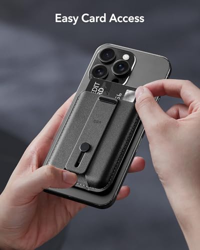 ESR for MagSafe Wallet, 5-Card Holder, Secure-Grip Finger Loop, Magnetic Wallet for iPhone 18Pro/Pro Max, 17e/17/16/15/14/13/12 Series & Google Pixel 10, Vegan Leather, Black