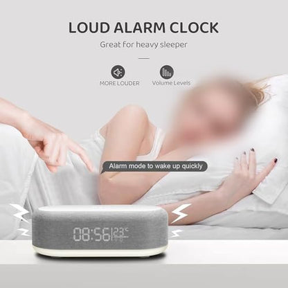 4 in 1 Wireless Charger with Alarm Clock Digital, 15W Wireless Fast Charger Station for iPhone/Samsung/Pixel,LED Display with Temperature,3 Dimmable Night Light and USB Charger (White)
