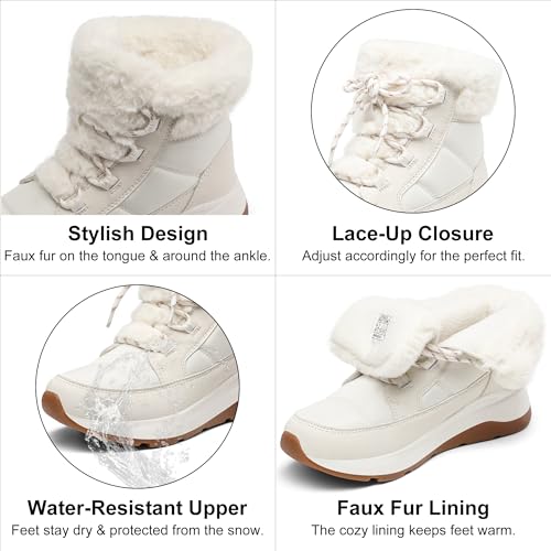 DREAM PAIRS Women's Waterproof Ankle Winter Snow Boots,Off-White,7