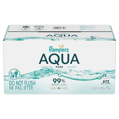 Pampers Aqua Pure Baby Wipes, 99% Water, Fragrance Free, 672 Baby Wipes Total (12X Flip-Top Packs)