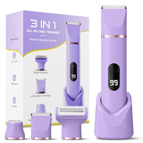 Electric Bikini Trimmer for Women - Tiovara Painless Electric Shaver,Cordless Electric Razors IPX7 Waterproof Pubic Hair Removal with USB Charge Dock for Bikini Underarm Leg Arm Body Face Silk Skin