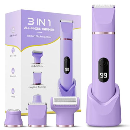 Electric Bikini Trimmer for Women - Tiovara Painless Electric Shaver,Cordless Electric Razors IPX7 Waterproof Pubic Hair Removal with USB Charge Dock for Bikini Underarm Leg Arm Body Face Silk Skin