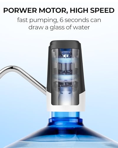 Water Dispenser Pump for 5 Gallon Bottles, USB Rechargeable Electric Water Bottle Pump, Portable Automatic Water Jug Dispenser for Home, Kitchen, Office & Camping Jet Black