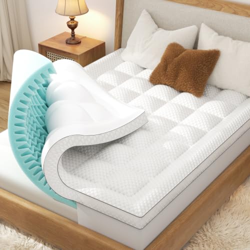 BEDELITE Dual Layer Queen Size Memory Foam Mattress Topper | 2 Inch Soft Pillow Top Mattress Pad Cover & 2 Inch Gel Memory Foam for Pressure Relief, 2-in-1 Design for Comfort & Support