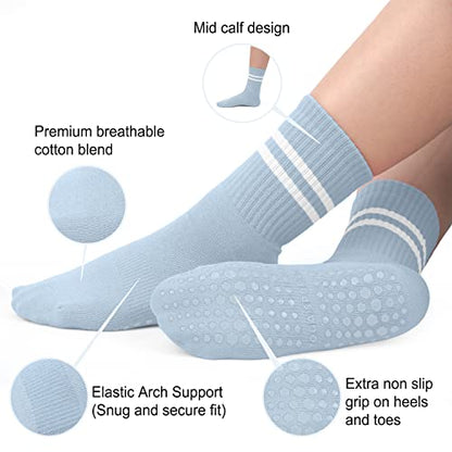 DHSO Pilates Socks with Grips for Women, Non Slip Yoga Cotton Crew Socks