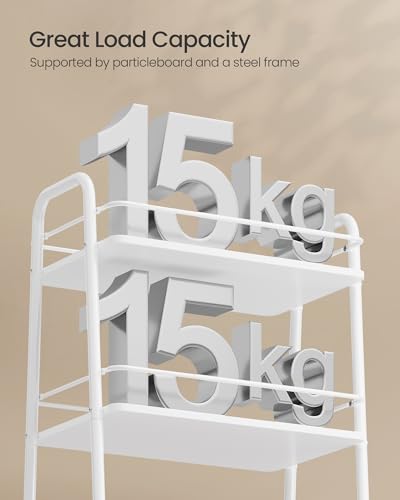 VASAGLE LILEA Collection - Storage Cart with Fabric Basket, 3-Tier Rolling Utility Cart with Wheels and Shelves, for Living Room Bedroom Kitchen, Cloud White and Camel Brown ULRC001WB01