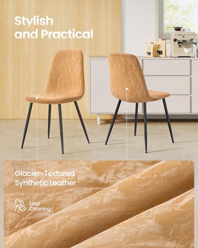VASAGLE Set of 4 Dining Chairs, Dining Room Chairs, Metal Frame, Adjustable Feet, Easy to Clean, Glacier-Textured PU Leather, for Kitchen, Caramel Brown UKDC188K01