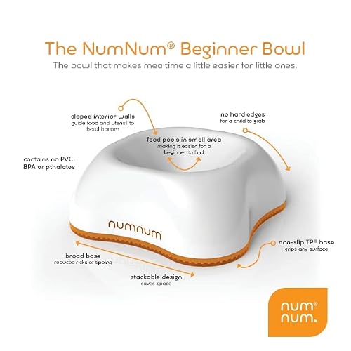 NumNum Beginner Bowl for Babies & Toddlers, BPA-Free Silicone Baby Led Weaning Bowl with Non-Slip Base, Self-Feeding Baby Dish for 6+ Months, Easy-to-Clean Feeding Essential and GOOtensils