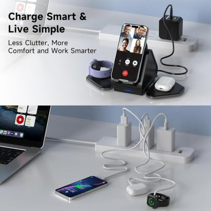 3 in 1 Charging Station, for Mag Safe Wireless Charger Stand, 15W Multiple Device Magnetic Charging Station for iPhone 16,15,14,13,12 Series, Apple Watch, AirPods (USB-C Charger Included)