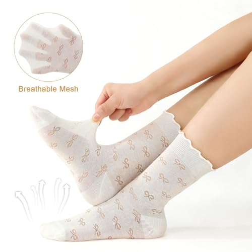 scenicamp 6 Pcs Lace Ruffle Socks for Women, Sheer Frilly Thin Dress Socks