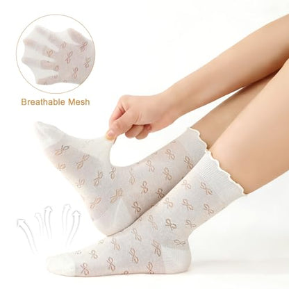 scenicamp 6 Pcs Lace Ruffle Socks for Women, Sheer Frilly Thin Dress Socks