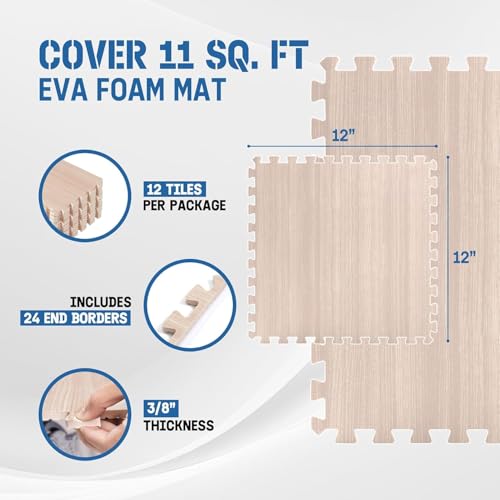 Yes4All EVA Interlocking Foam Floor Tiles, 1.02 m², Light Walnut Wood