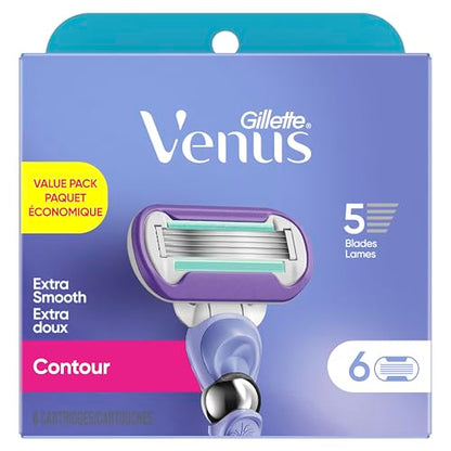 Gillette Venus Extra Smooth Contour Women’s Razor Blades, 5-Bladed Razor Refills, 1 Pack (Count of 6)