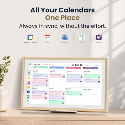 Winnovo 15.6-Inch Smart Digital Calendar & Photo Frame for Family, Wall Planner with Light Wood Frame, Auto-Sync to Apple, Google & Outlook, Touchscreen Display with Chore Chart, To-Do Lists & Meal Planner, No Subscription