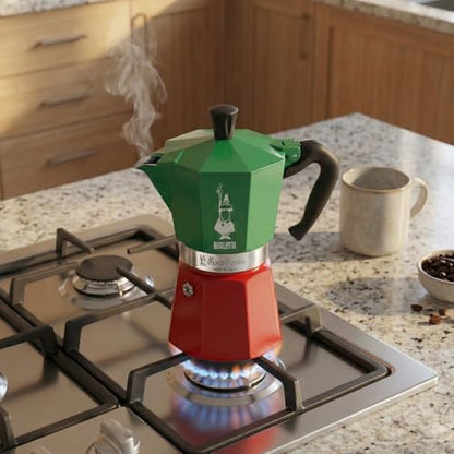 Bialetti Moka Express 6-Cup Aluminum Stovetop Espresso Maker, Tricolore