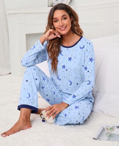 PrinStory Pajama Sets for Women Long Sleeve Sleepwear Soft Pjs Set M | Comfortable, Stretchy, Two Piece Pj Set, Ladies Pajamas, Lounge Wear, Sleep, Home, Weekends