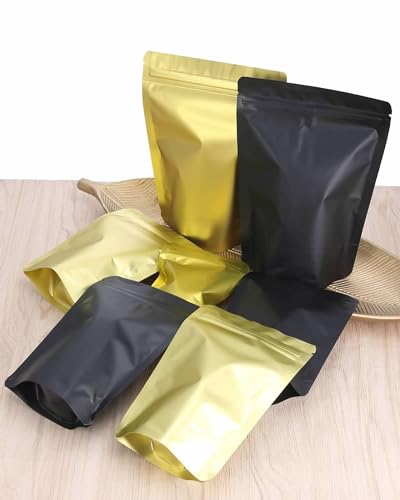 200 Pieces Resealable Mylar Bags Smell Proof Stand Up Foil Pouch for Zip Aluminium Foil Lock Food Storage Packaging Airtight Zipper Pouches (3.3x5.1 inch, Black, 200)