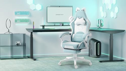 Dowinx Cat Ear Gaming Chair for Adults, Ergonomic Computer Chair with Massage Lumbar Support, Reclining Gamer Chair with Footrest and Headrest, 290 lbs