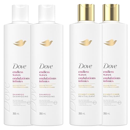 Dove Endless Waves Damage Therapy Shampoo & Conditioner, 355 mL, 4 Pack | For textured strands, this duo enhances natural movement and shine without weighing hair down