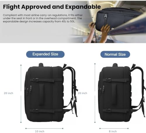 Carry On Backpack, Expandable Extra Large Travel Backpack for Men Women
