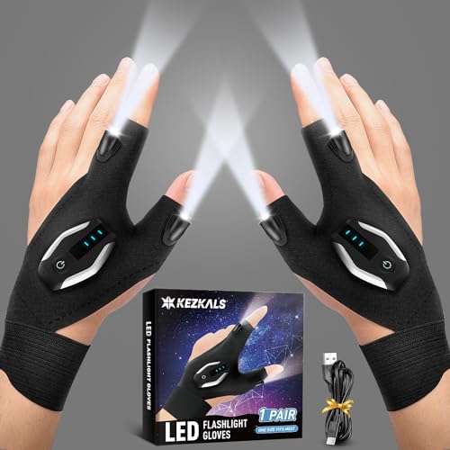 KEZKALS Stocking Stuffers for Adults Men Rechargeable Flashlight Gloves