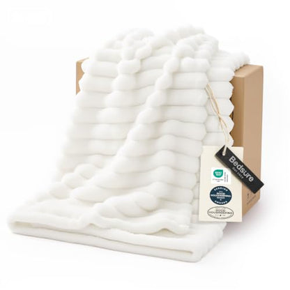 Bedsure Throw Blankets Room Decor - Women Birthday Gift, Soft Fluffy Fleece Cozy Fuzzy Plush Warm White Blanket for Couch Sofa Bed, Bedroom Livingroom Decor, 50x60