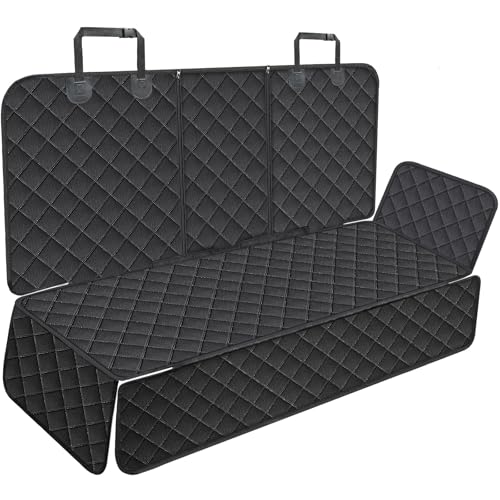 Portin Dog Car Seat Covers Pet Seat Cover, Waterproof, 60in Wide, Black | Scratch Proof Nonslip Bench Baskseat Protective Cover Compatible for Middle Seat Belt Fits Most Cars Trucks and SUVs MPVs