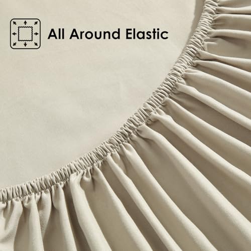ClevaHome Queen Size Sheets, 4-Piece 14'' Deep Pocket Sheets, Sandy Beige