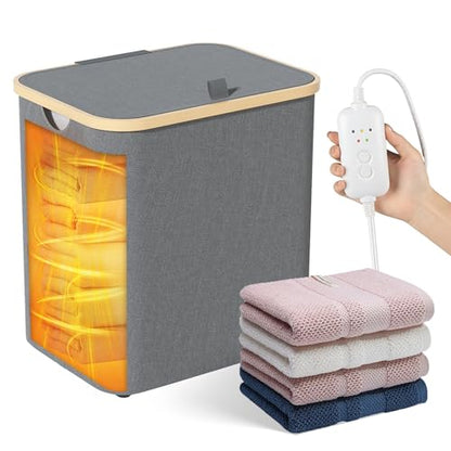 2-in-1 35L Towel Warmer & 46L Laundry Basket, Extra Large Towel Warmer for Bathroom, Foldable Towel Warmers, Heated Blankets Warmers, Auto Shut Off, Fits 3 Oversized 40"X70" Towels, Ideal Gift - Grey