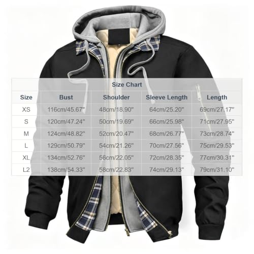 Generic Mens Fall Winter Bomber Jacket Hooded Casual Quilted Puffer Jackets | Men's Tactical Jacket Soft Linner 2 in 1 Winter Jackets Full Zip Parka Jacket with Hood Thicken Snow Ski Quilted Jackets