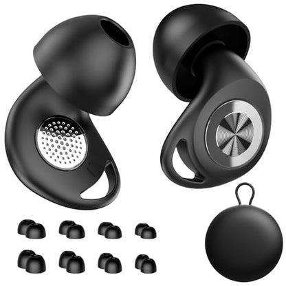 CASCHO Ear Plugs for Sleeping Noise Cancelling 45dB, Reusable Silicone Earplugs with 8 Eartips and Travel Case, Soft Comfort Hearing Protection for Concerts, Snoring, Travel, Study-Black