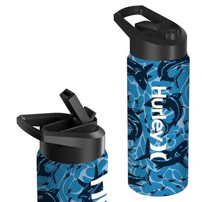 Hurley 3D Shark Design 16Oz Straw Cap Ss. Sports Bottle