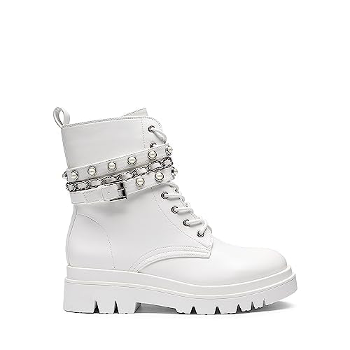 DREAM PAIRS Women's Combat Goth Ankle Boots Booties,White,8