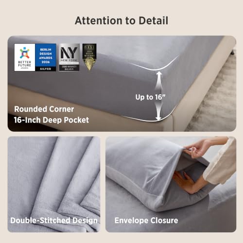 Bedsure Fleece Sheets Queen Size, 4 PC Anti-static Bed Sheets, Warm & Cozy | 220 GSM Thick Flannel Fleece, Fluffy Velvety Feel, 16" Deep Pocket, 1 Flat & 1 Fitted and 2 Pillowcases, Winter Gift, Grey