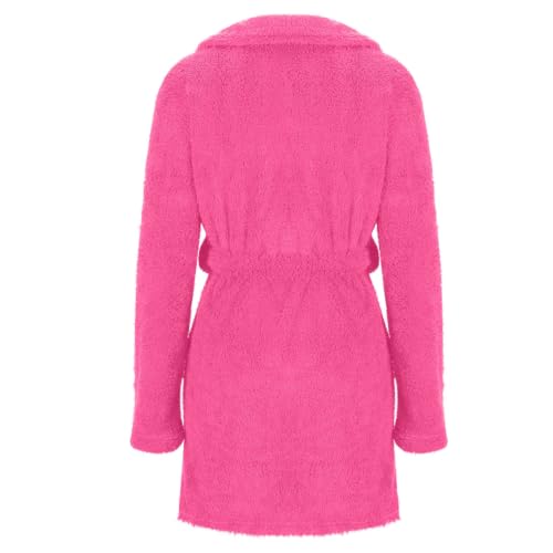 Womens Plush Robes Solid Short Bathrobe with Pockets and Belt