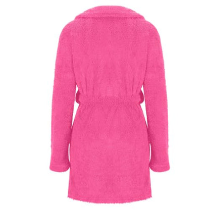 Womens Plush Robes Solid Short Bathrobe with Pockets and Belt