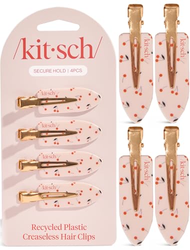 Kitsch Creasless Hair Clips for Women 4pcs - Cherry Print | No Crease, No Bend Hair Clips for Styling, Bangs, Makeup Application, Face Wash – Recycled Acrylic Hair Accessories