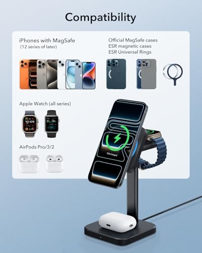 ESR 3 in 1 MagSafe Charger Stand w/CryoBoost, for iPhone Duo/18 Pro/17-12